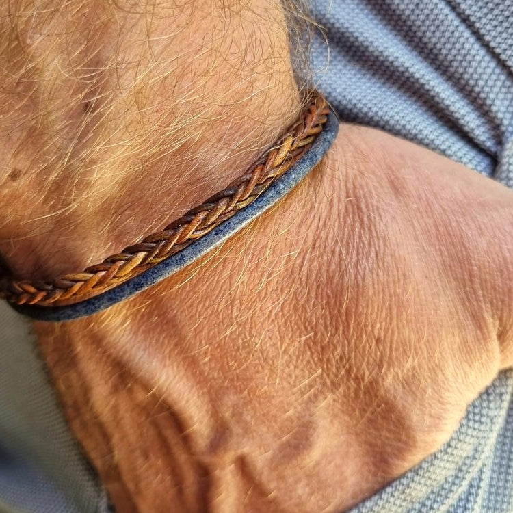 Mens collection banner leather denim bracelet