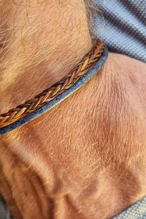 Mens collection banner leather denim bracelet