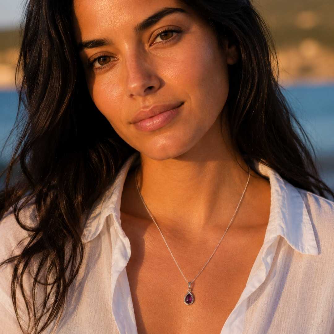 Amethist ketting zilver met paarse steen