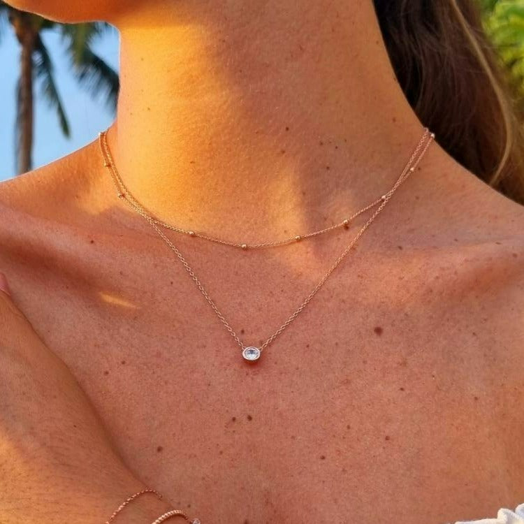 Rosé vergulde zilveren oorbellen en ketting set - sieraden cadeau vrouw