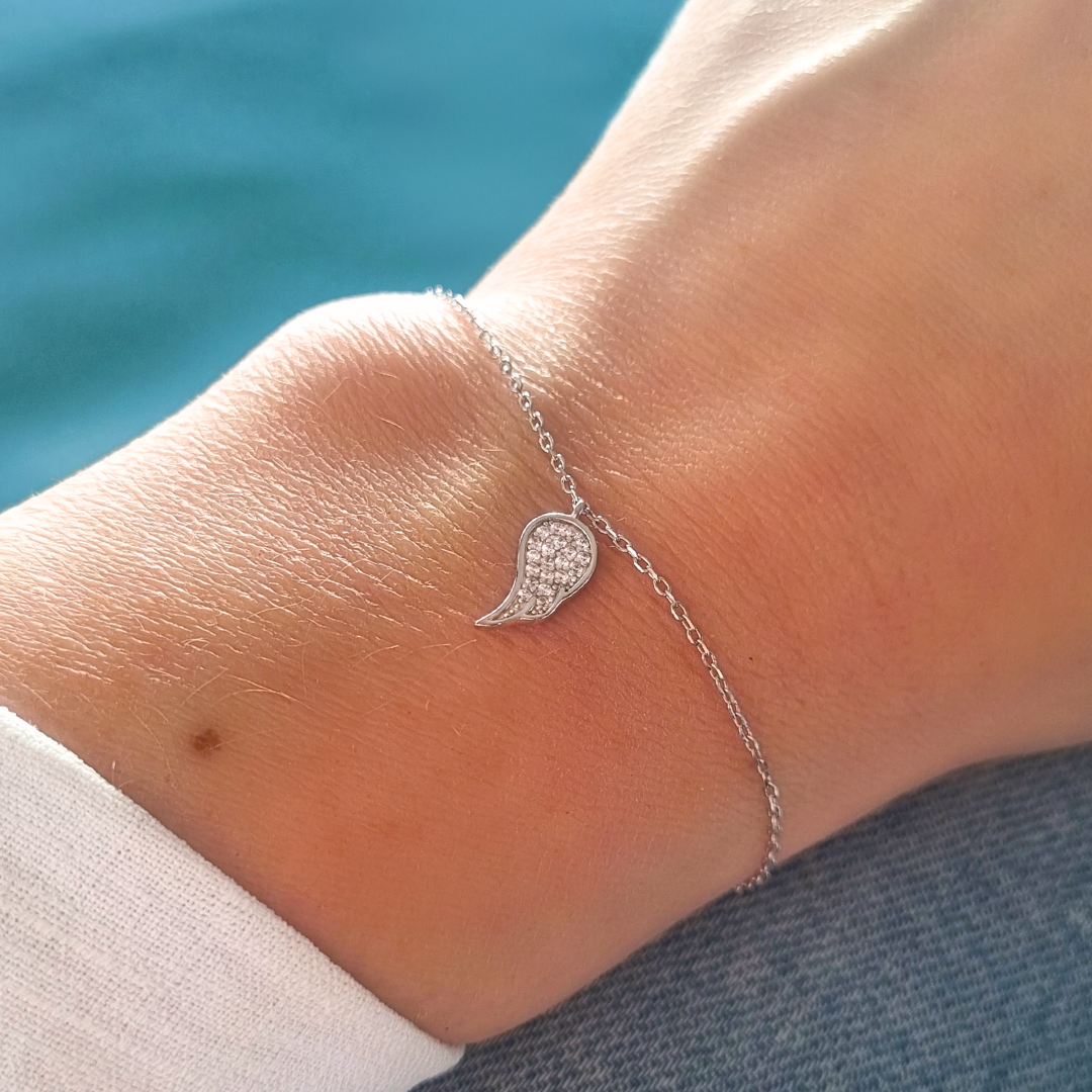 Roca de Piña- Angel wing bracelet- rhodium plated 925 sterling silver- white zirconia , engelen vleugel armband