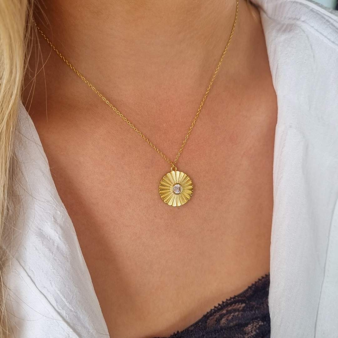 Aurora gouden ketting met hanger dames, verguld zilver met zirkonia