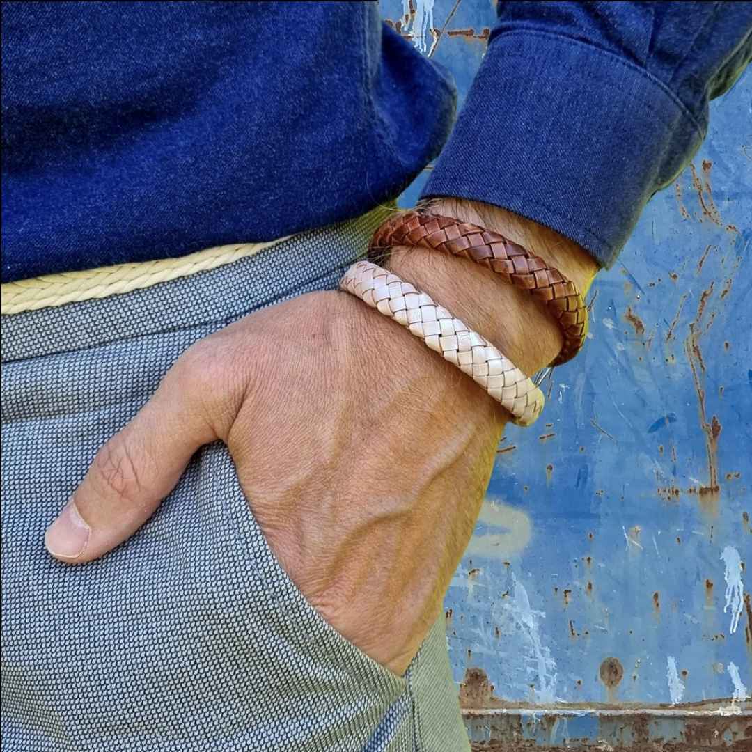 Bruine leren armband heren Tierra Bossa - Gevlochten