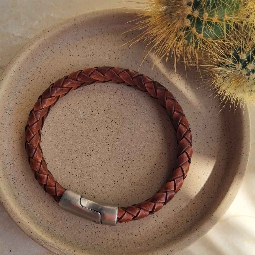 Bruine leren armband heren Tierra Bossa - Gevlochten