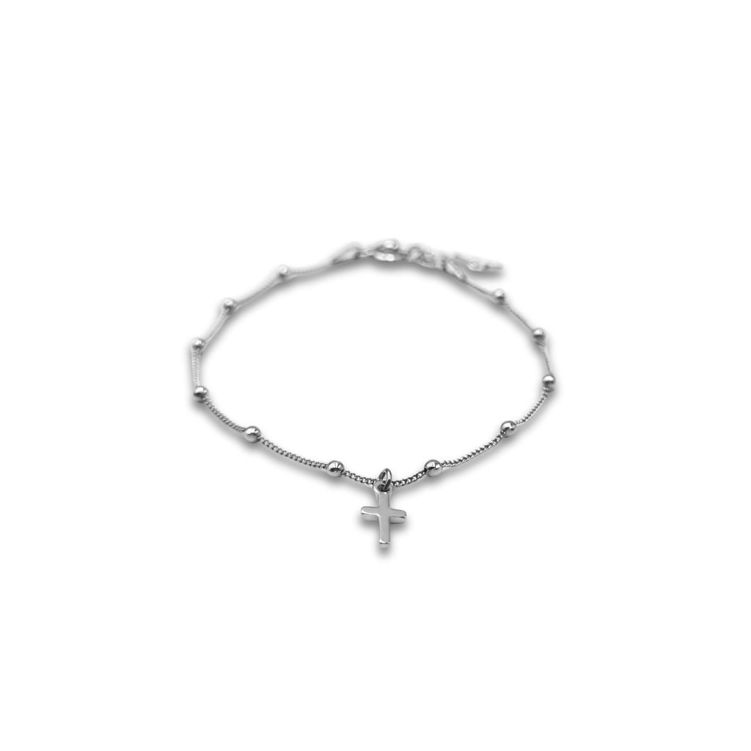 Christelijke armband met kruisje - 925 sterling zilver - bolletjesarmbandje