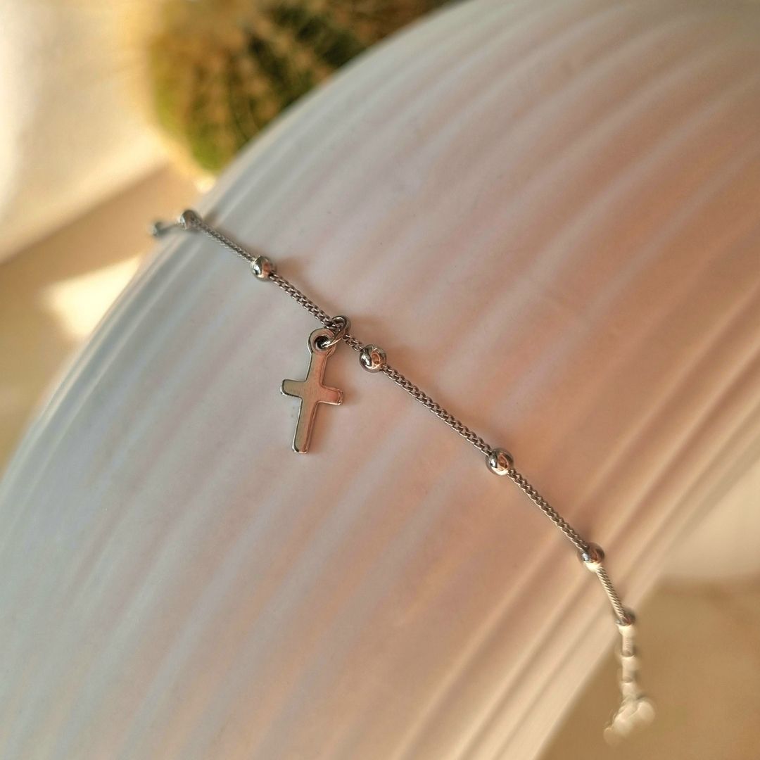 Bolletjes armband met kruisje zilver - Christelijke sieraden