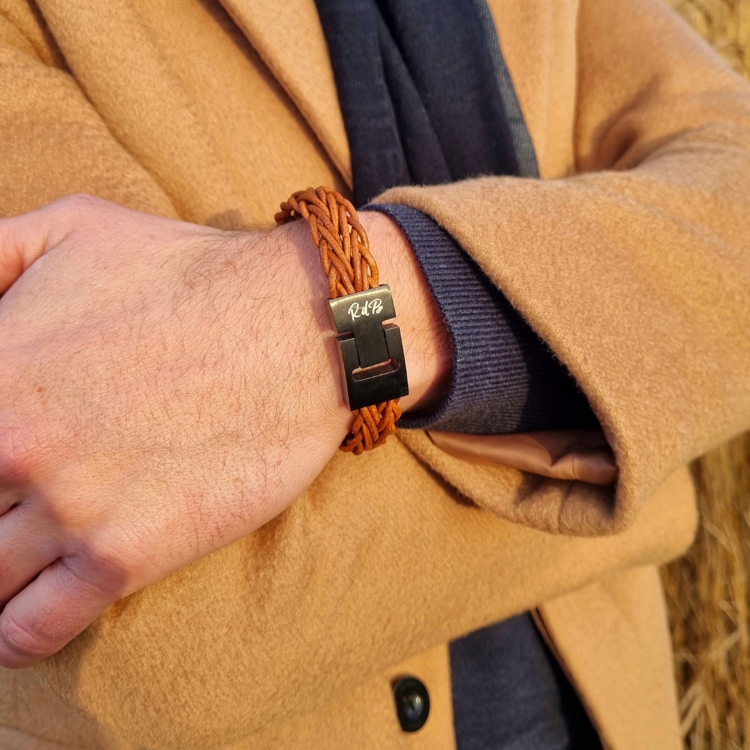 Cinnamon Buff Bracelet, genuine leather, stainless steel clasp