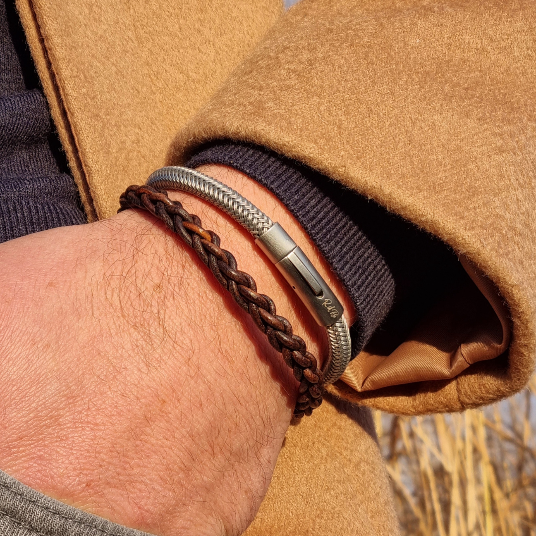Coco Marr n braided genuine leather bracelet stainless steel clasp