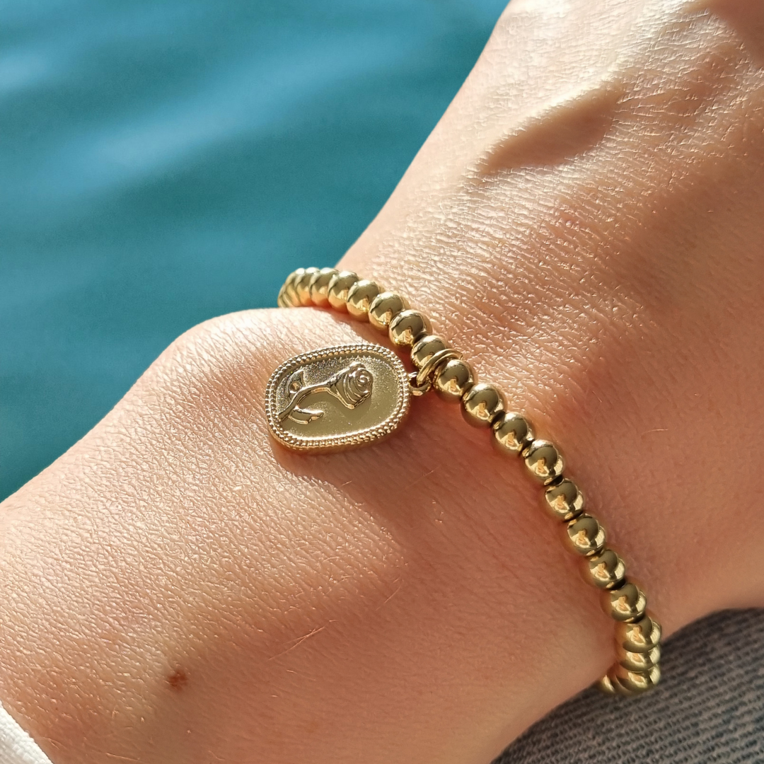 Roca de Piña - Fortaleza Rose bracelet - Stainless steel - rose charm - steel beads- RVS armband