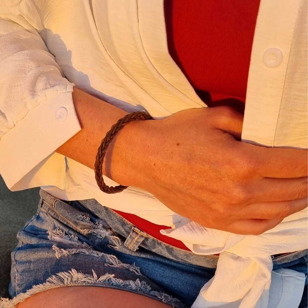 Gevlochten leren armband dames kopen - Coco Marron - Bruin