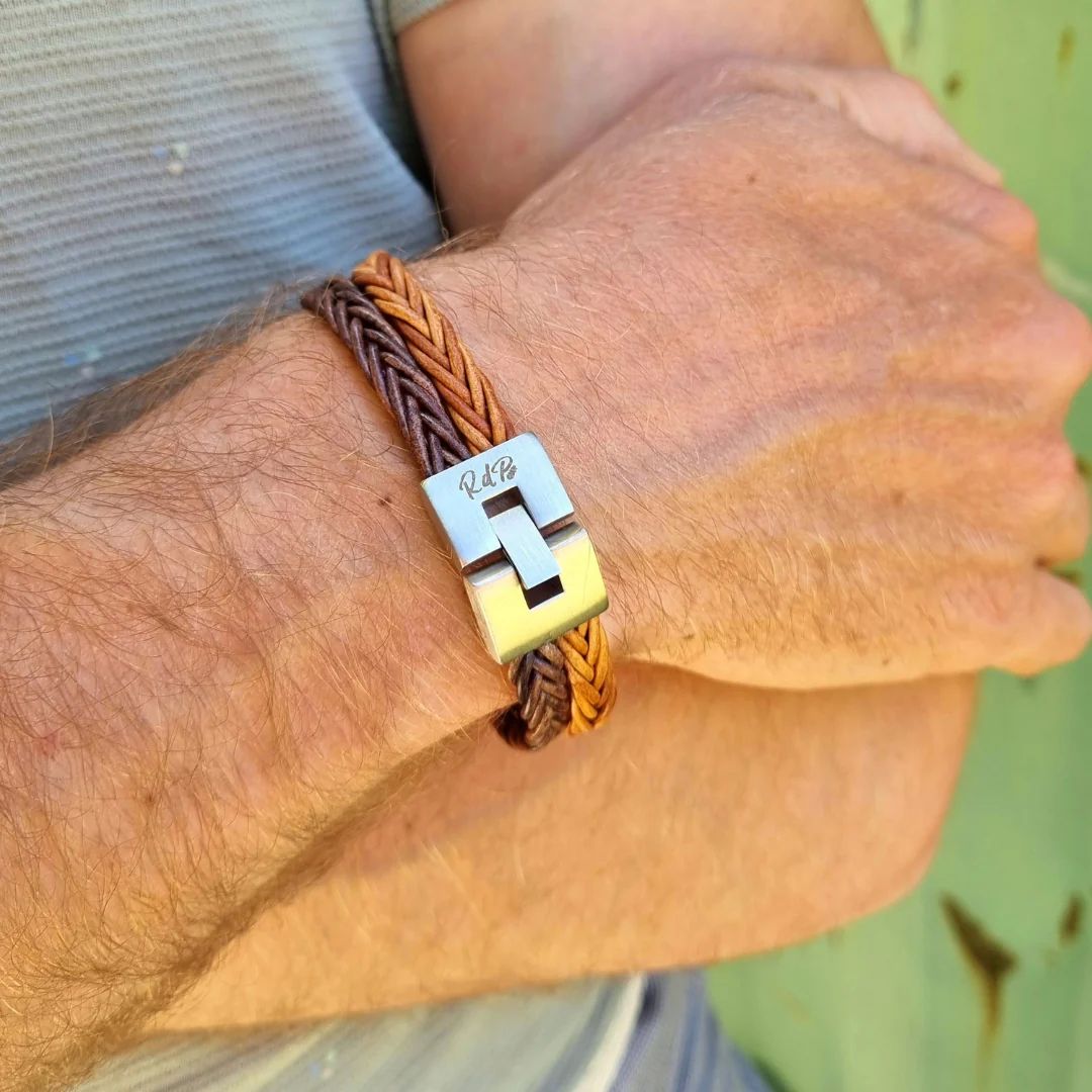 Gevlochten leren armband heren Bruin - Tierra Marrón met stalen sluiting