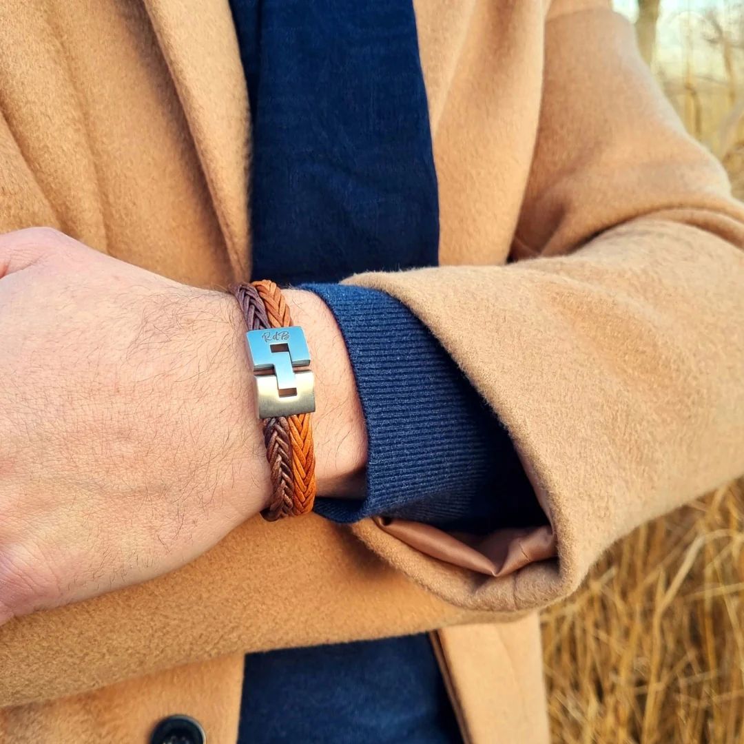 Gevlochten bruine leren armband heren Tierra Marrón - mannelijk model