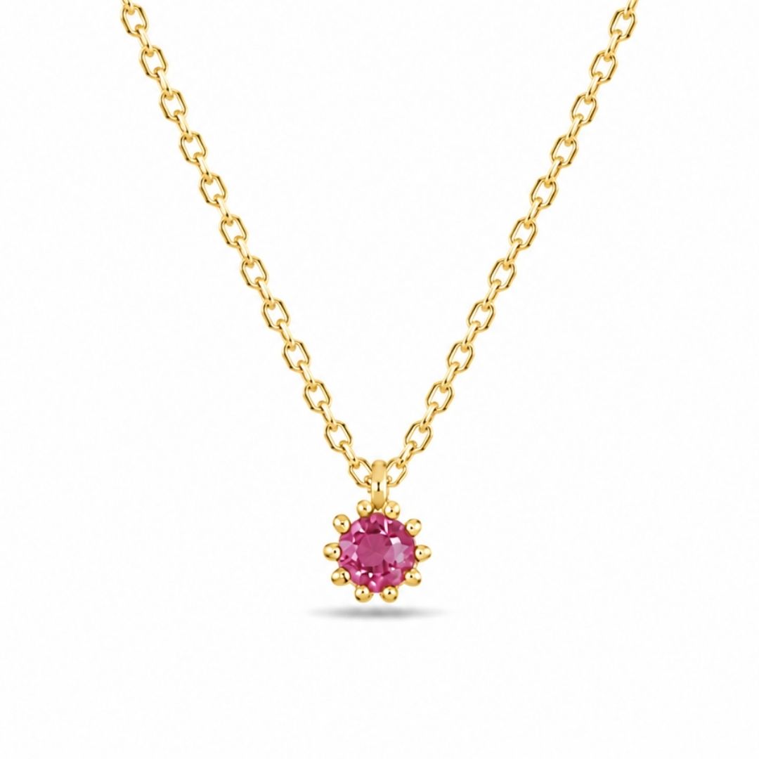 Gouden ketting met hanger steentje roze