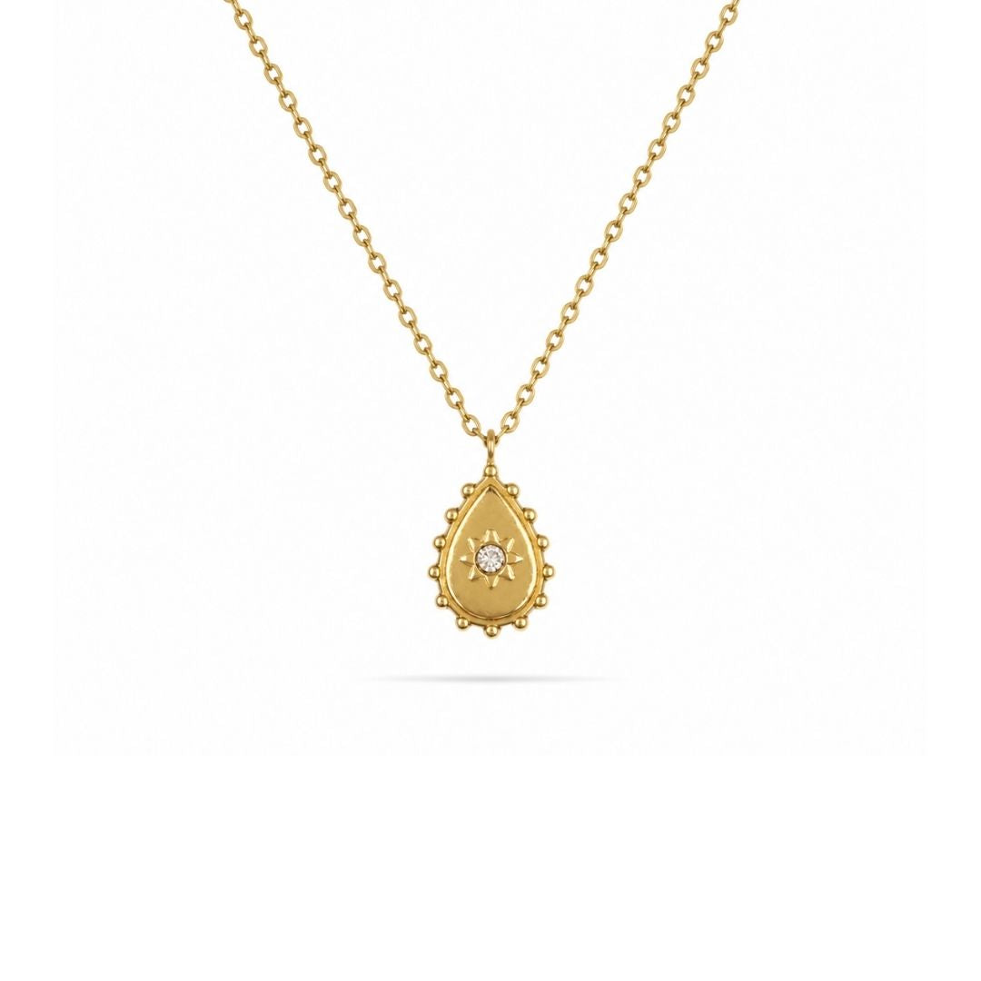 Gouden Druppel ketting hanger met steentje