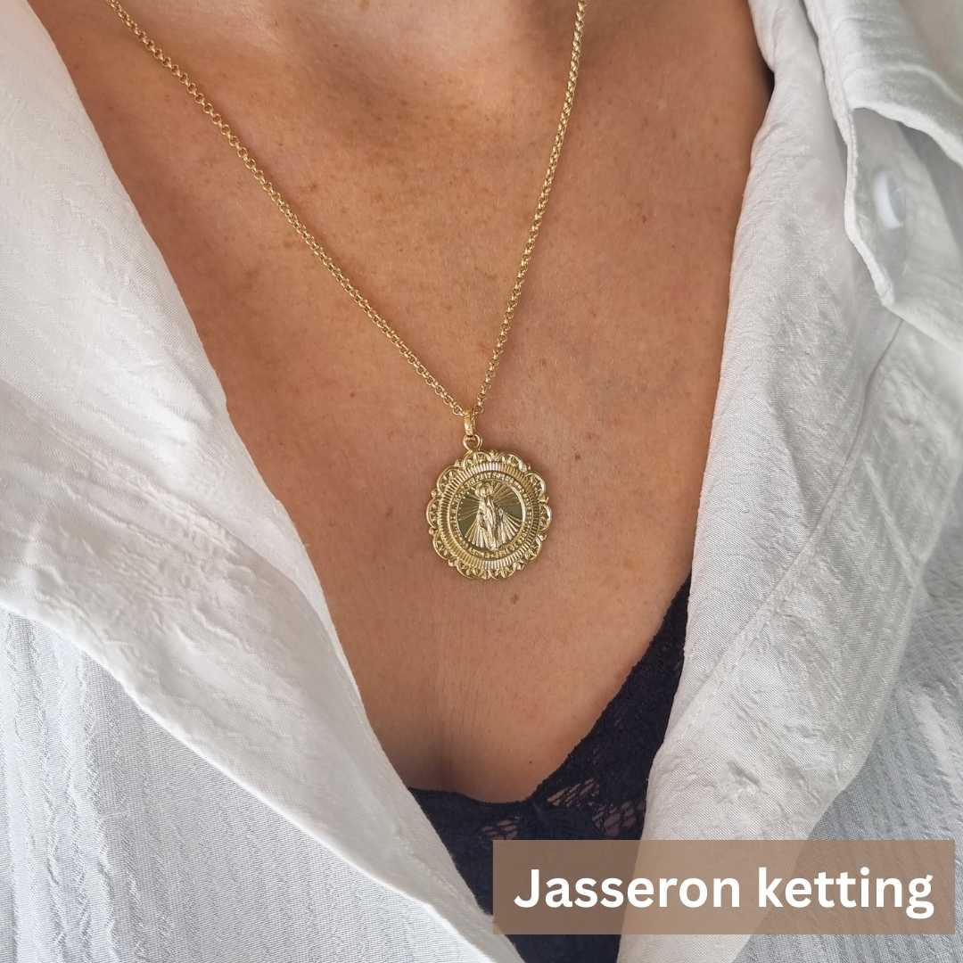 Gouden jasseron ketting dames met hanger met Maria Miraculeuze medaille