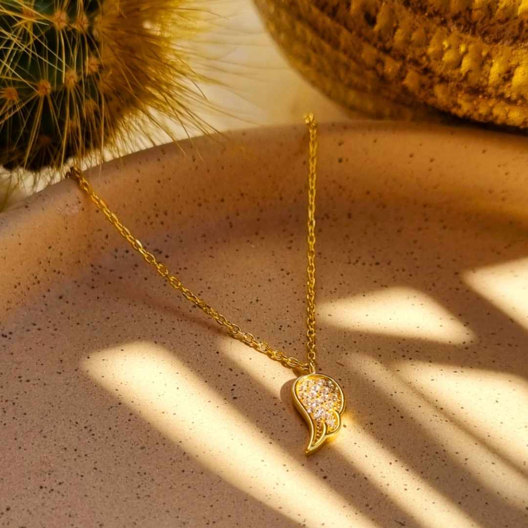Gouden ketting met engel vleugel verguld zilver