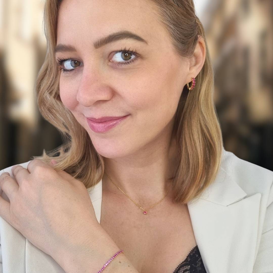 Gouden ketting met roze steen hanger Hanna