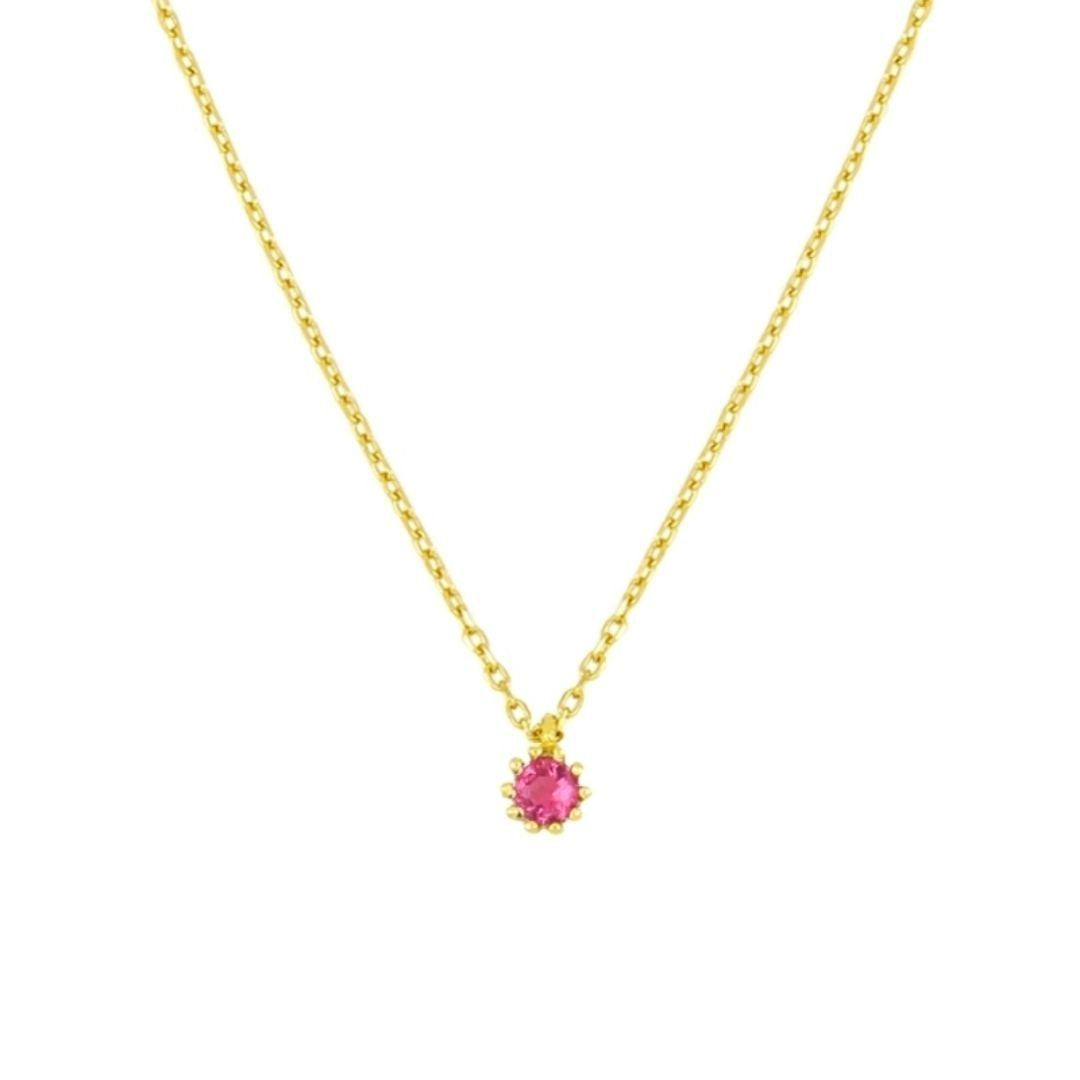 Gouden ketting met roze steen hanger Hanna verguld zilver