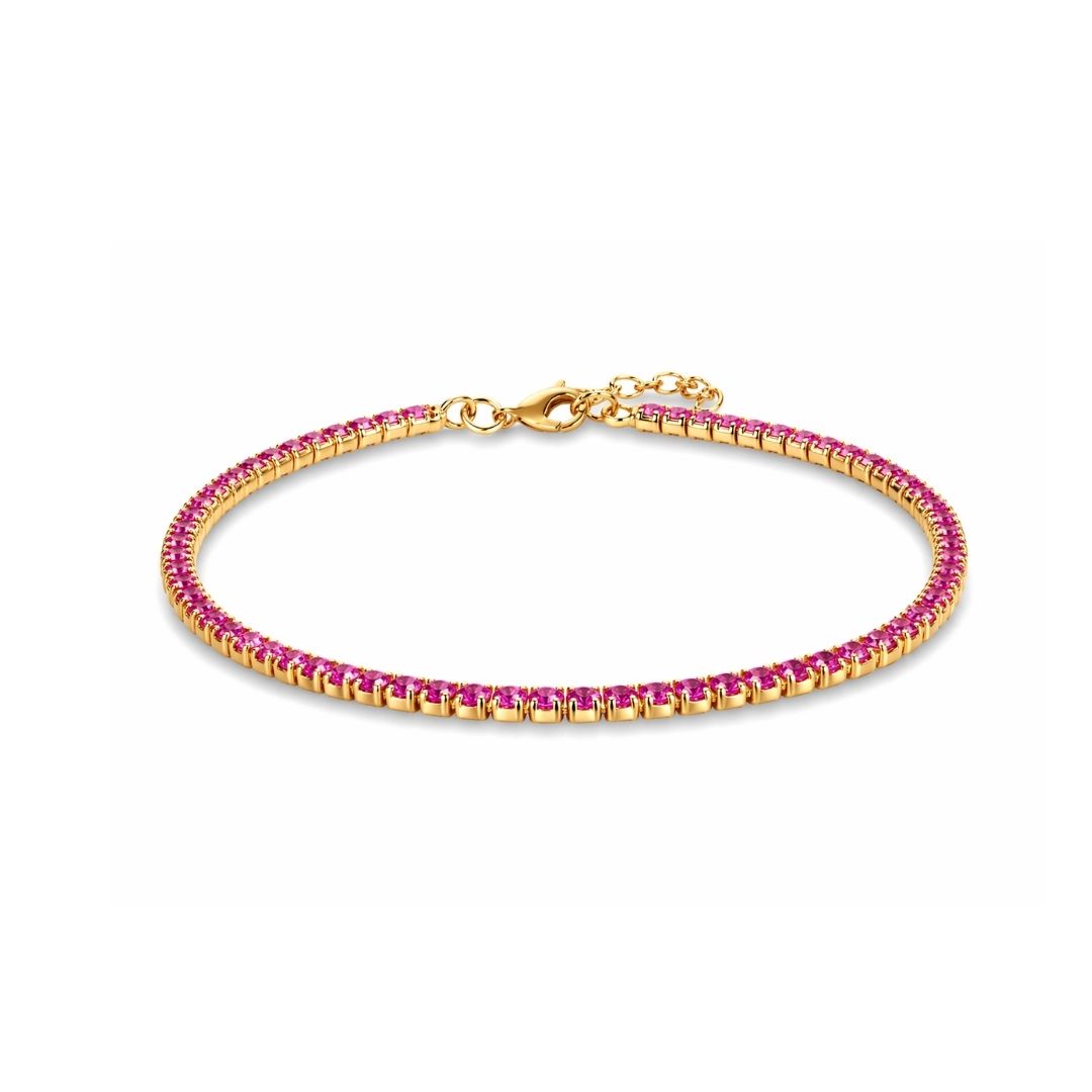 Gouden tennis armband met roze steentjes