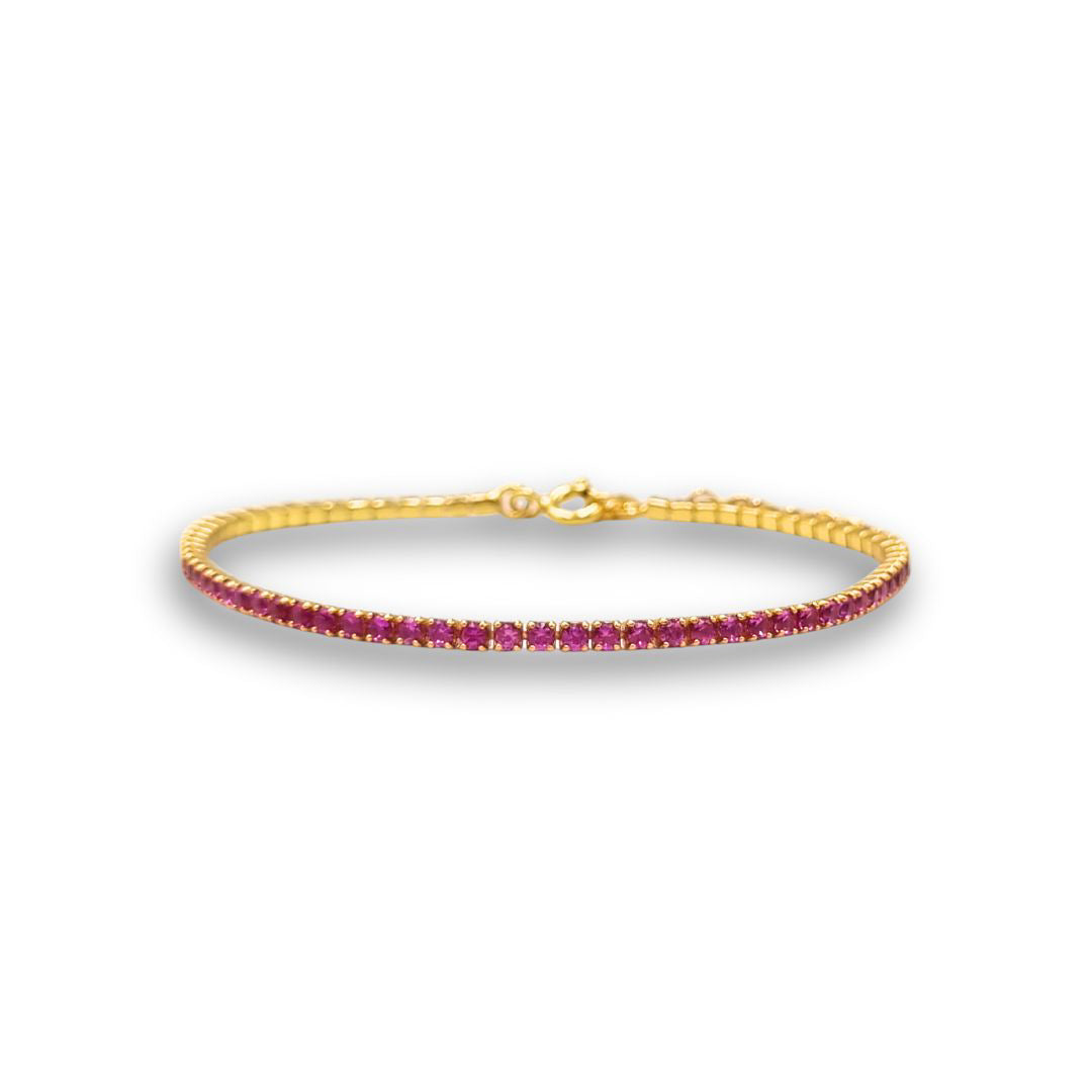 Gouden tennis armband met roze steentjes Grace verguld zilver