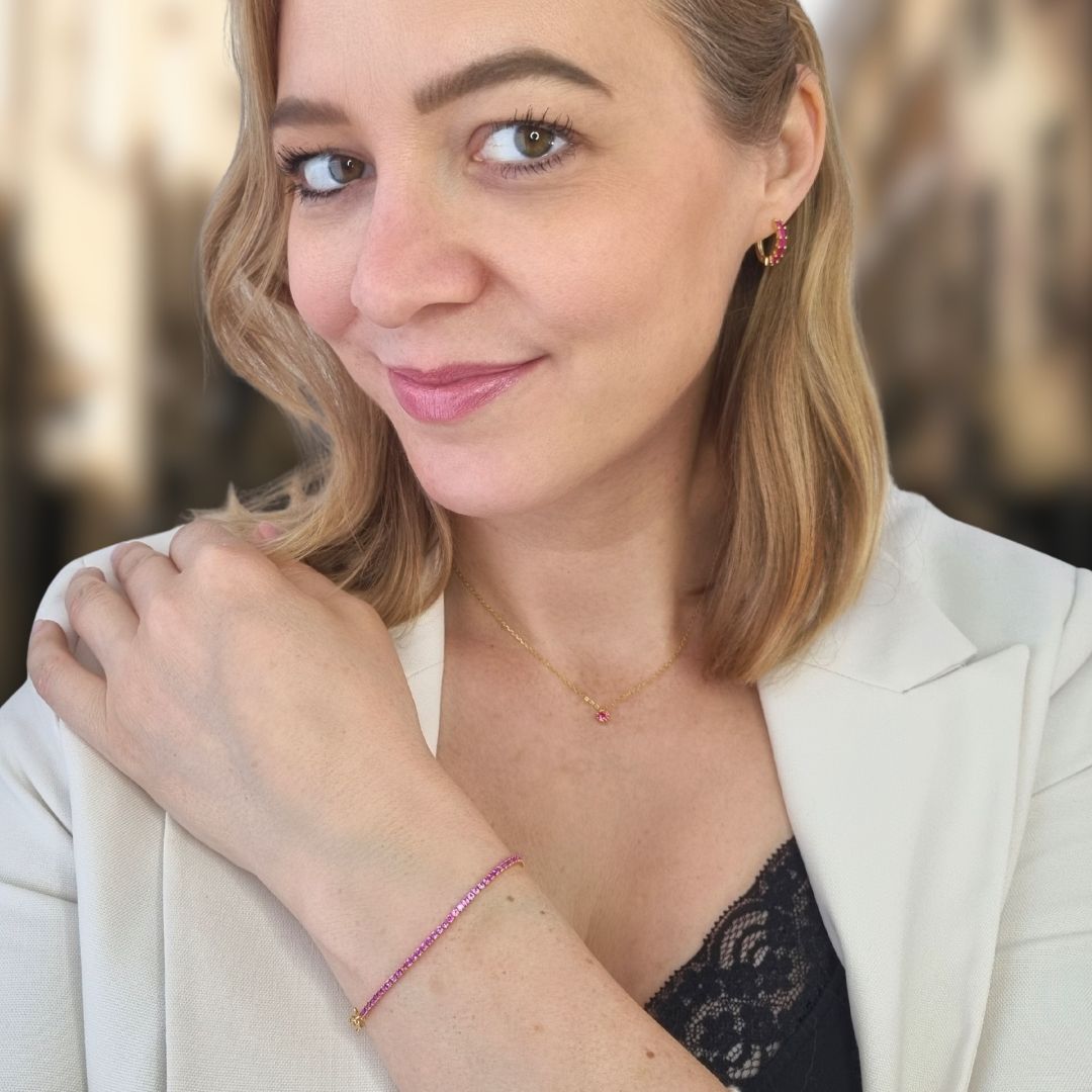 Gouden tennis armband verguld 925 sterling zilver roze steentjes