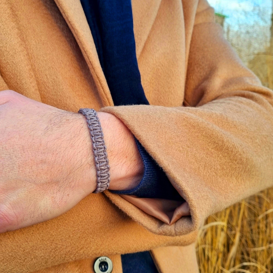 Hunter bay bracelet, Stair braided, stainless steel clasp, echt leer, mannen armband, rvs, staal, heren