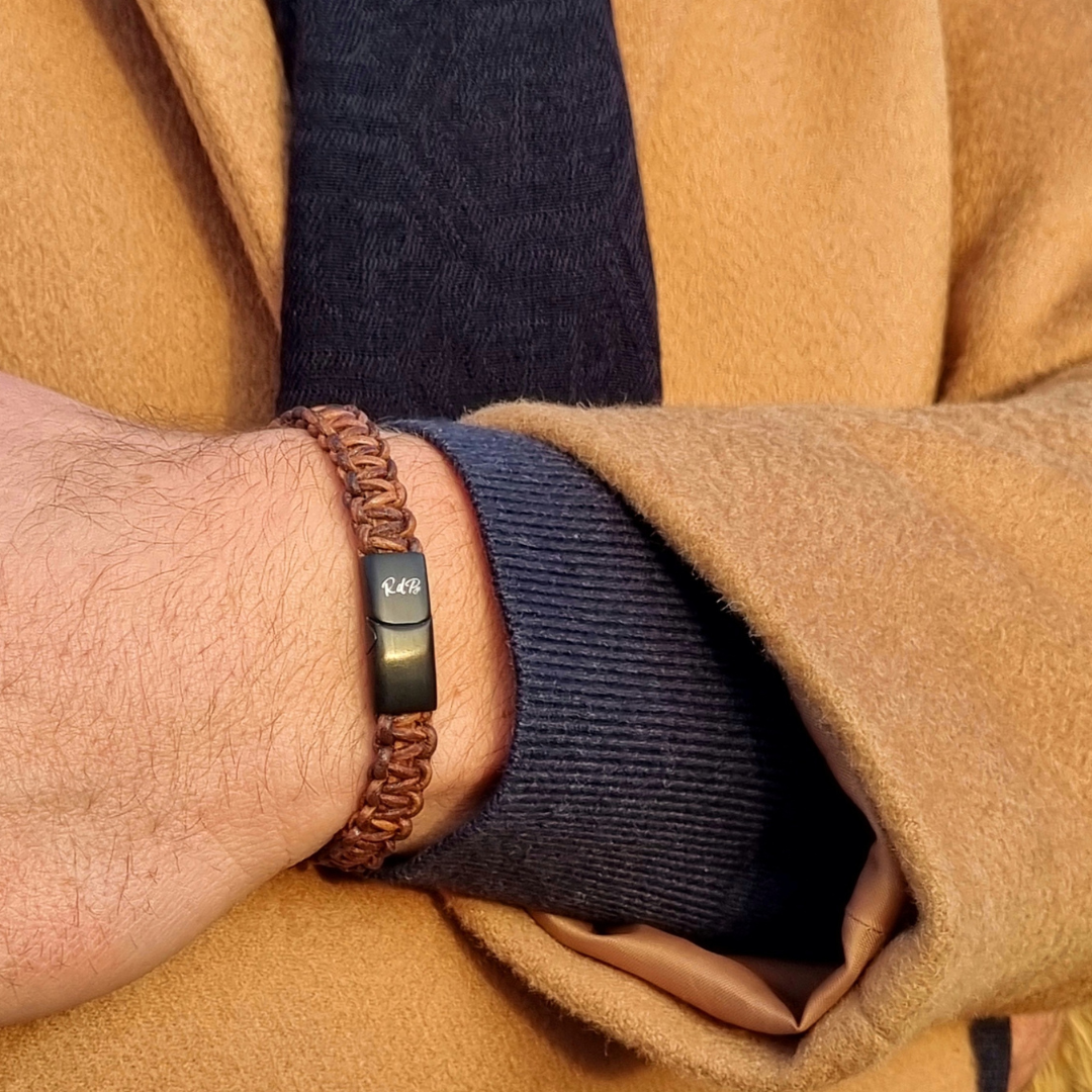 Hunter bay bracelet, men, genuine leather, stainless steel clasp, heren armband, RVS, staal