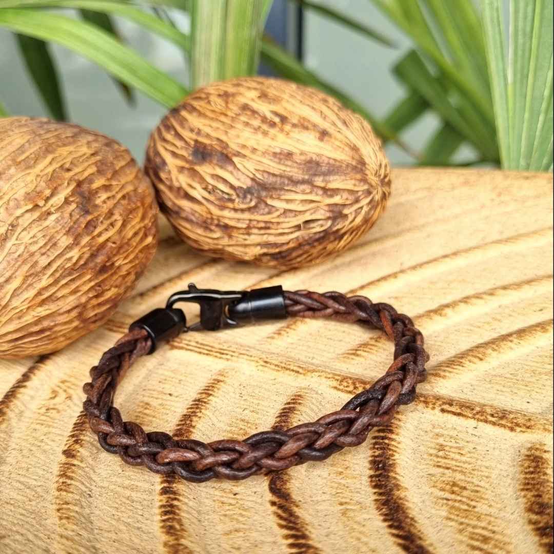 Gevlochten leren armband dames kopen - Coco Marron - Bruin