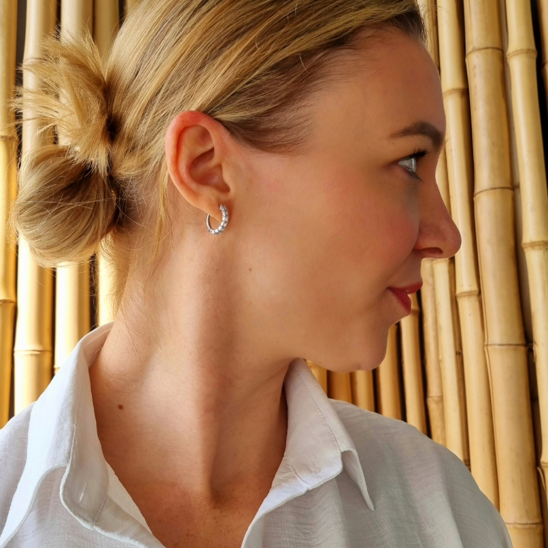 Roca de Piña- White Ciara hoops - white zirconia- 925 sterling silver - rhodium plated
