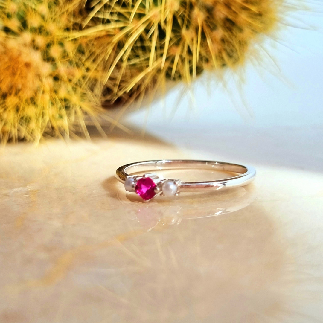 Mila nova ring zilver, robijn, parels