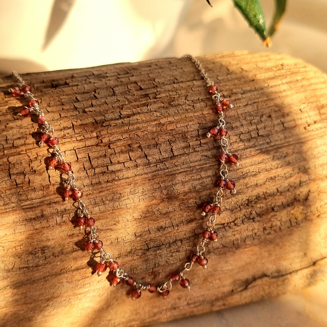 Isadora necklace, burgundy - rhodium plated 925 sterling silver- mozambique garnet stones- gemstones