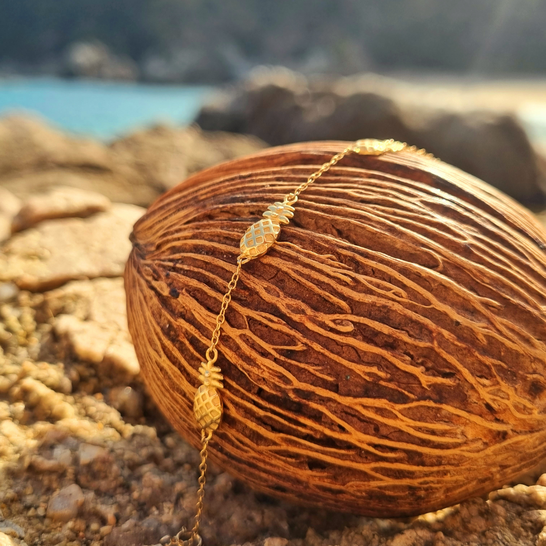 Roca de Piña - Pineapple bracelet with extension chain - goldplated 925 sterling silver