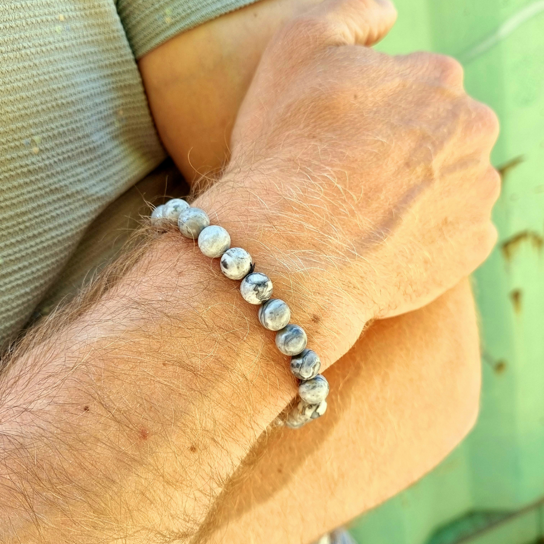 Roca de Piña - RDP Grey stone bracelet- stainless steel bead - natural stone