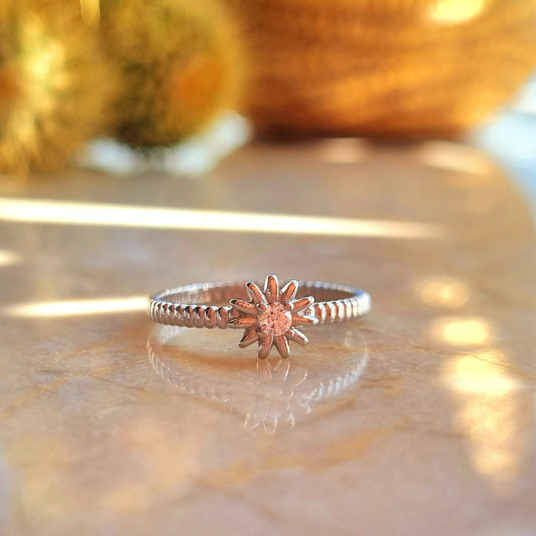 Roca de Piña - Kealani ring - 925 sterling silver, white zirconia - sun ring