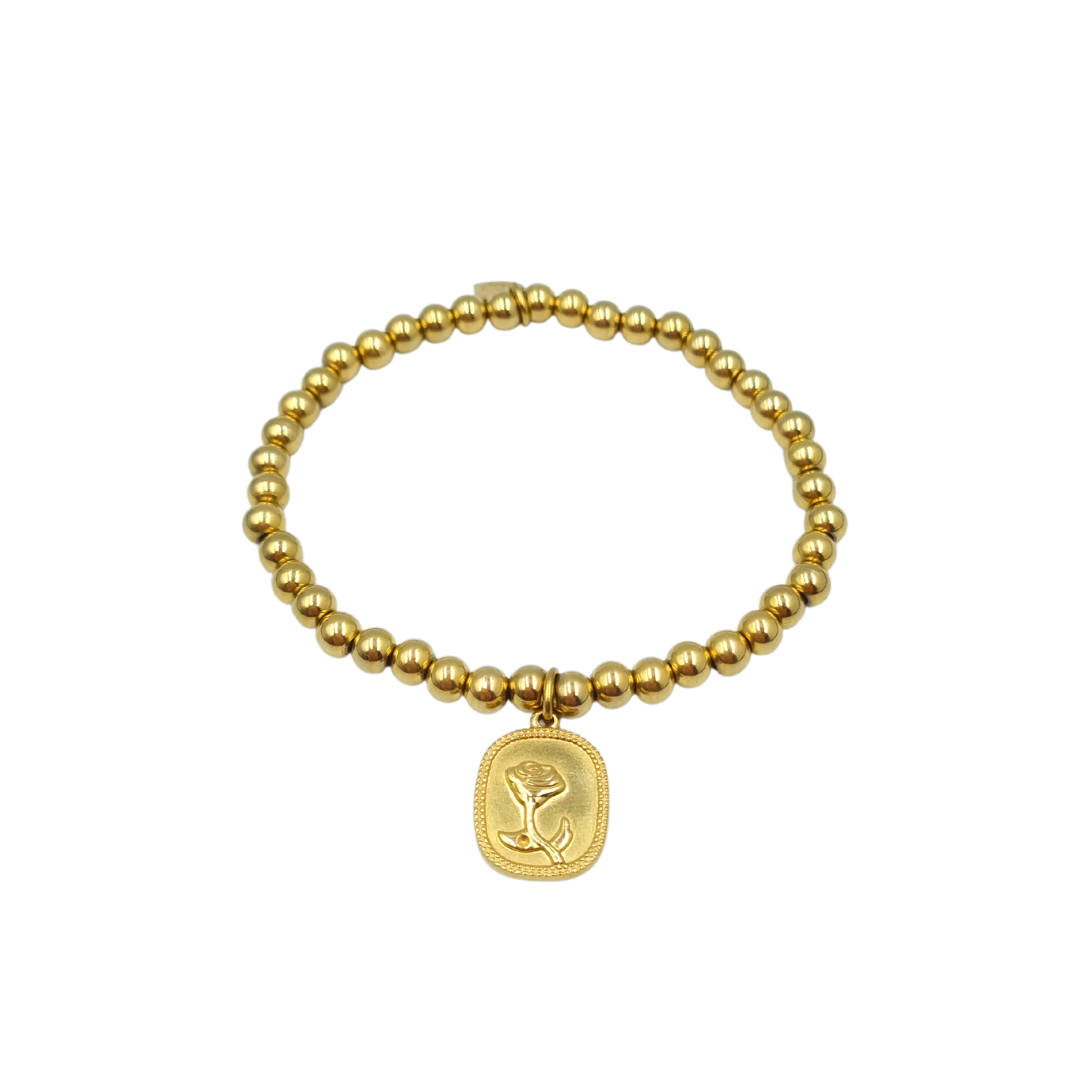 Roca de Piña - Fortaleza Rose bracelet - Stainless steel - rose charm - steel beads- RVS armband