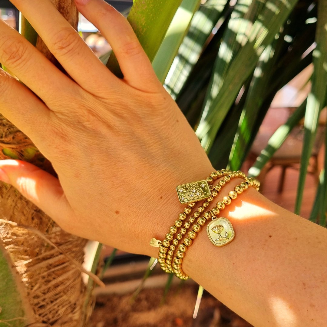 Roca de Piña - Fortaleza love bracelet- stainless steel beads - white zirconia - RVS staal armband