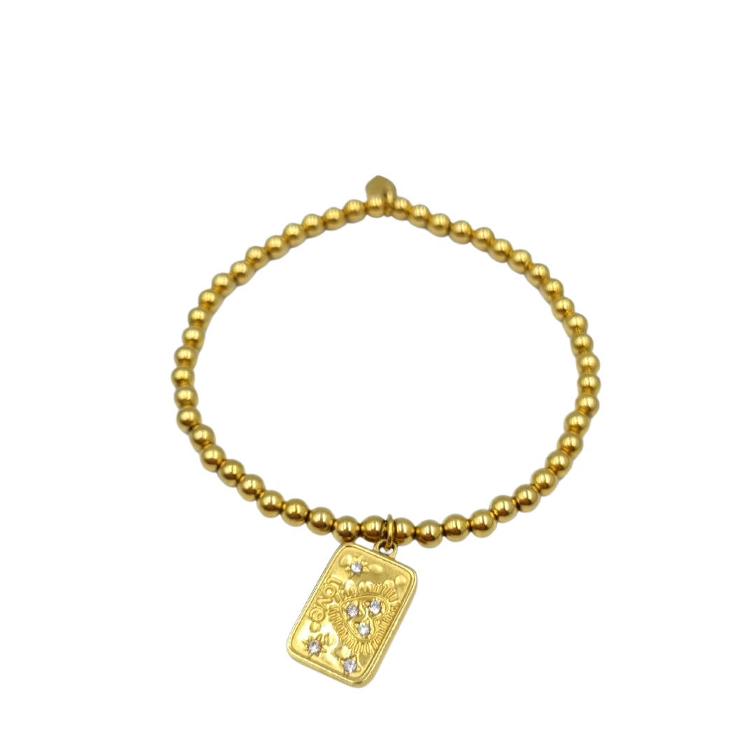 Roca de Piña - Fortaleza love bracelet- stainless steel beads - white zirconia - RVS staal armband