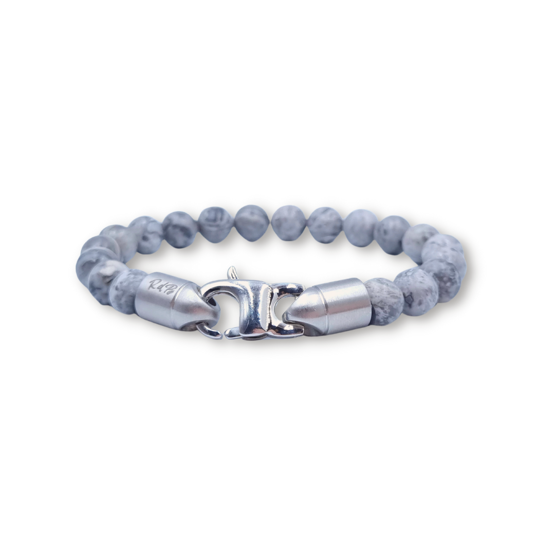 Roca de Piña - RDP Grey stone bracelet- stainless steel bead - natural stone
