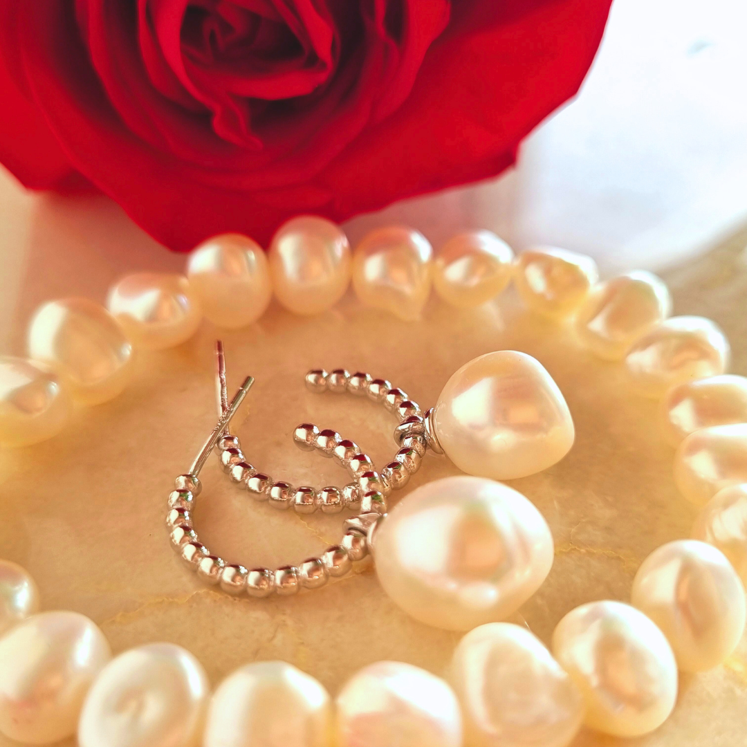 Rocadepina, Pearl set, earrings & bracelet, silver, parel set zilver