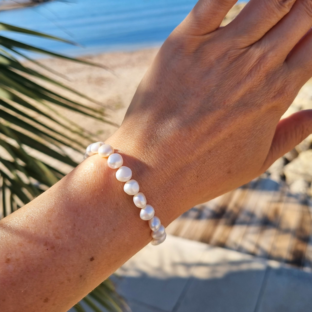 Rocadepina, Pearl set, earrings & bracelet, silver, parel set zilver