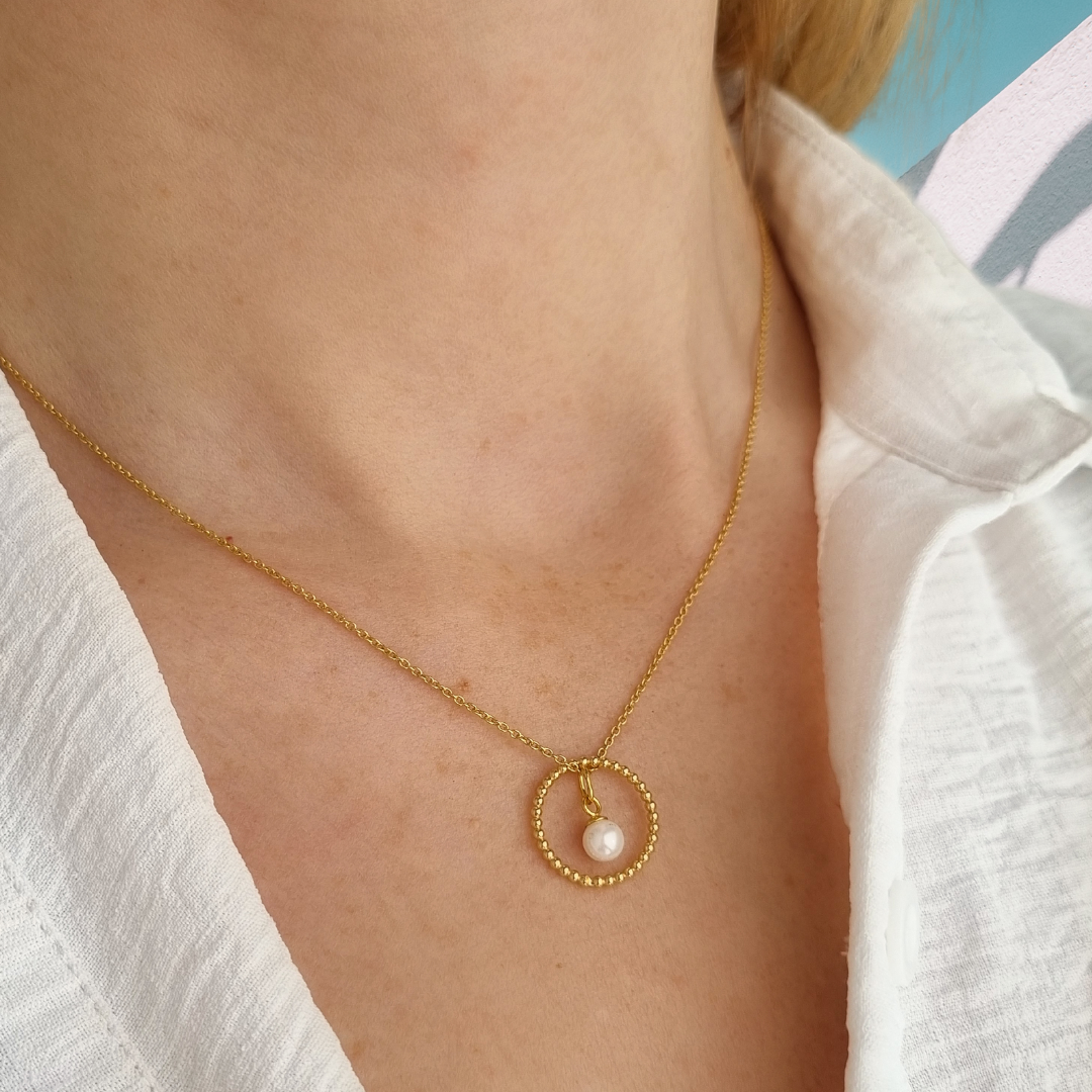 Parel ketting vrouw - kleur goud - verguld zilver - kettinkje