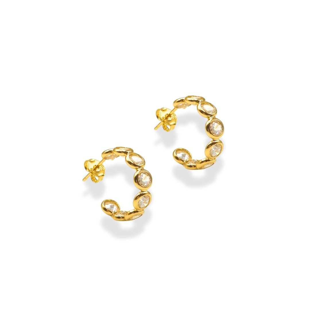 Gouden oorbellen met steentjes - creolen Petite Bezel