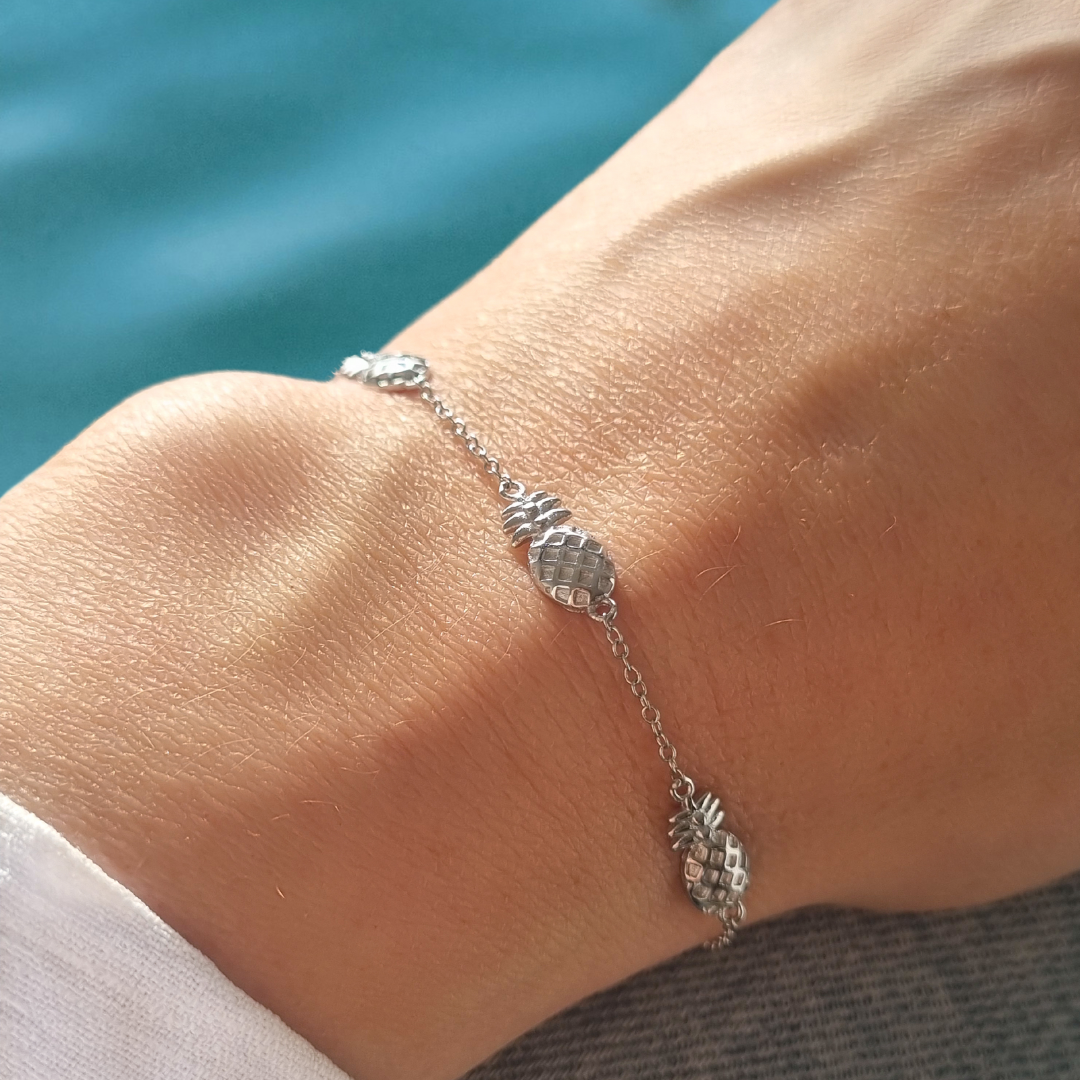 Roca de Piña- Piña bracelet- pineapple bracelet - rhodium plated 925 sterling silver- ananas armband