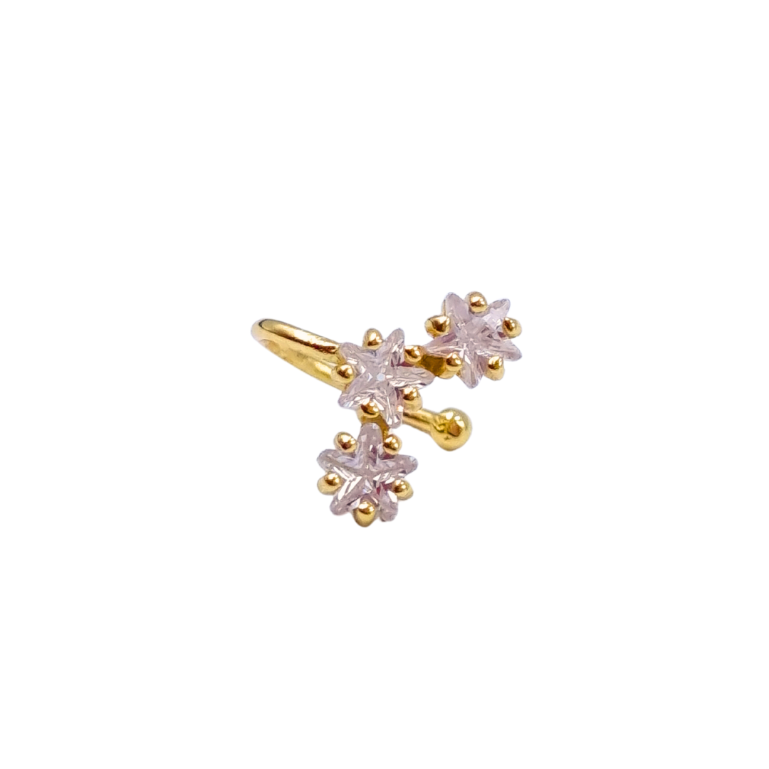Roca de Piña- Marina star earcuff, 18k gold plated 925 sterling silver, white zirconia, oorcuff, zilver, wit zirkoon, cadeau trendy sieraden