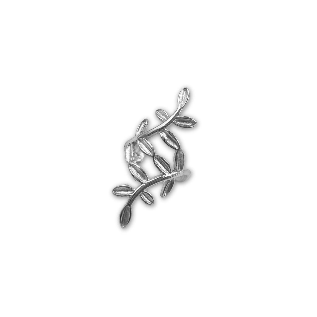 Roca de Piña - rocadepina- twisted leaf earcuff- rhodiumplated 925 sterling silver - sieraden- oorcuff, gift idea, zilver bladeren