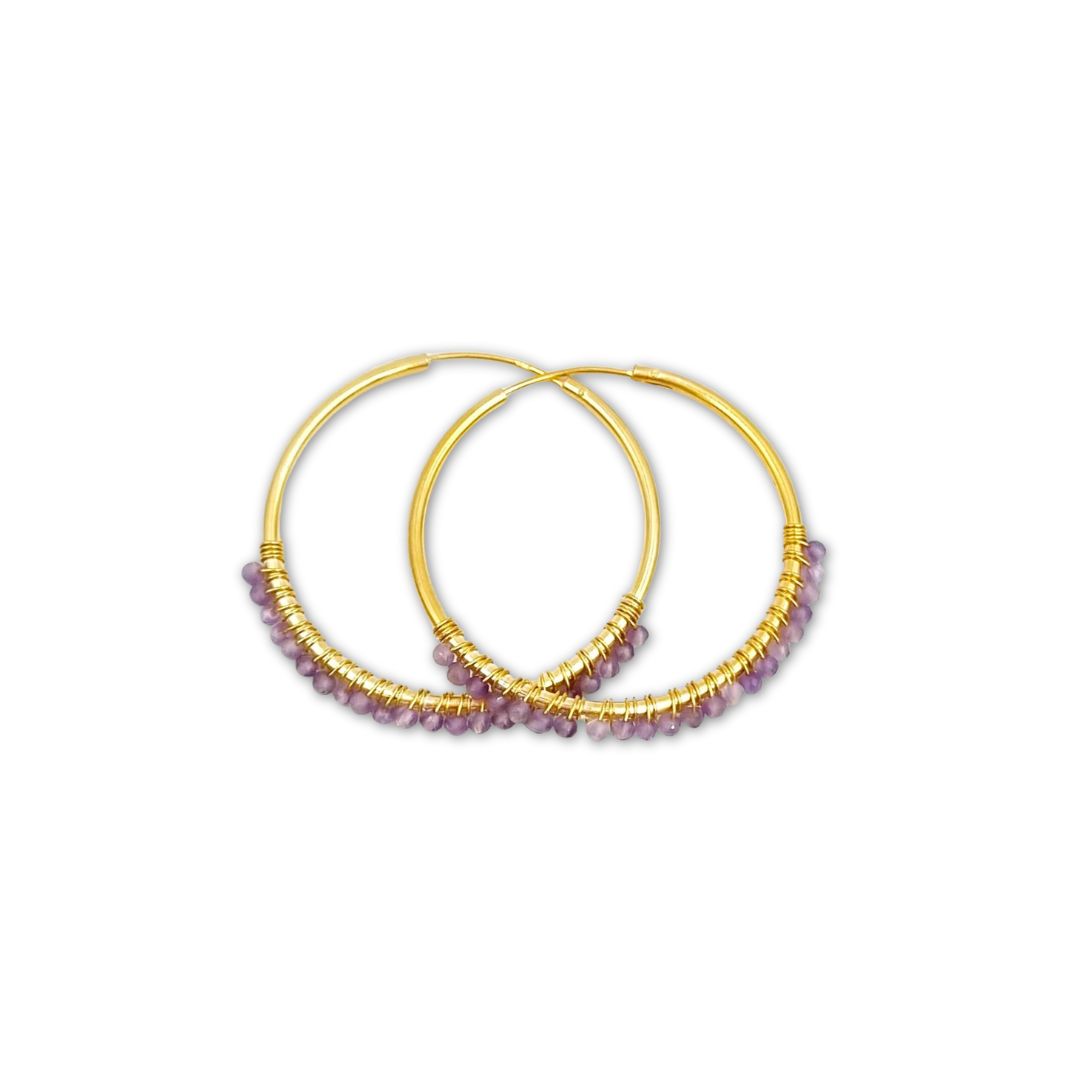 Roca de Piña Sofia hoops - amethyst goldplated 925 sterling silver - oorbellen - gemstone - edelsteen