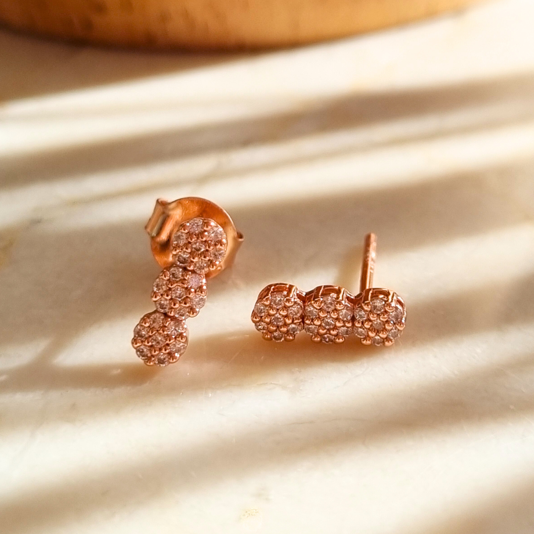 Rosa zirconia studs - ros-goldplated 925 sterling silver - white zirconia - festive - zirkonia studs feestelijk