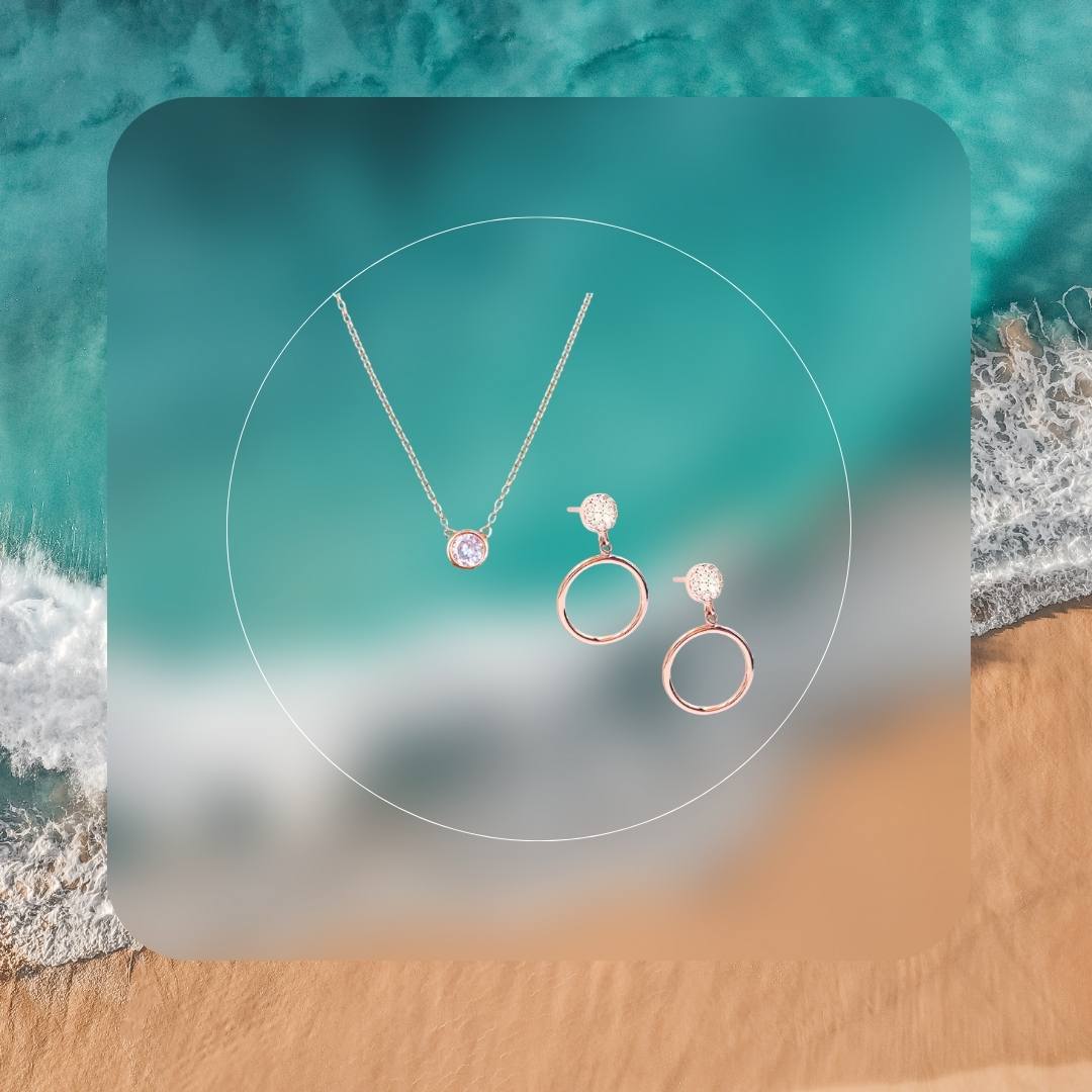 Rosé vergulde zilveren oorbellen en ketting set - sieraden cadeau vrouw