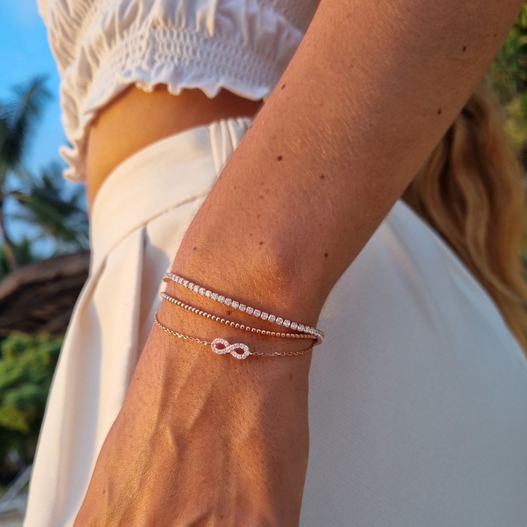 Rose Infinity armband, 925 sterling zilver armband, rosé verguld, pavé