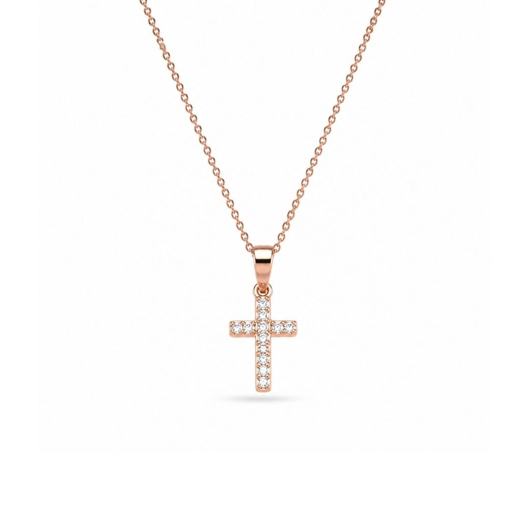 Rosé gouden ketting met kruisje met steentjes